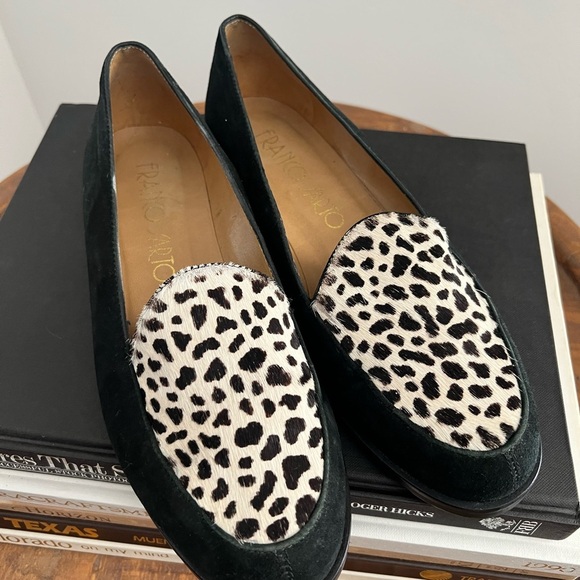 Franco Sarto Leopard Print Black Loafers - Picture 3 of 9